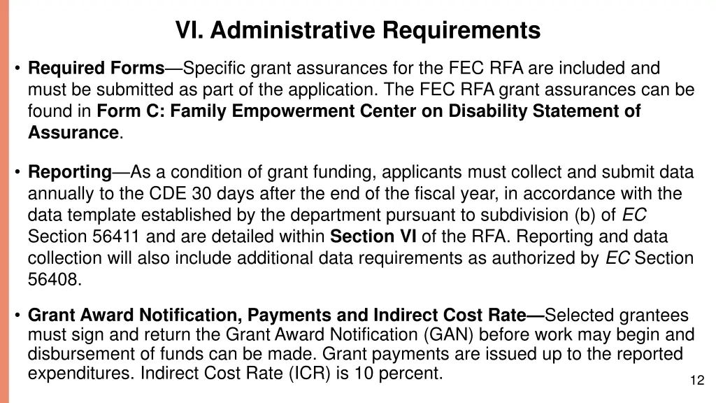 vi administrative requirements