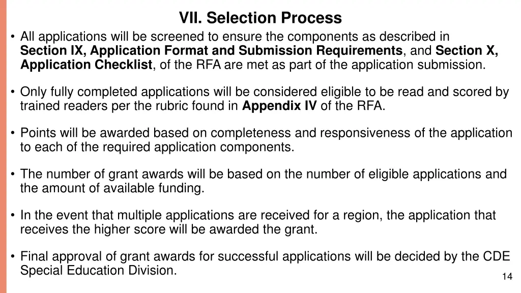 vii selection process