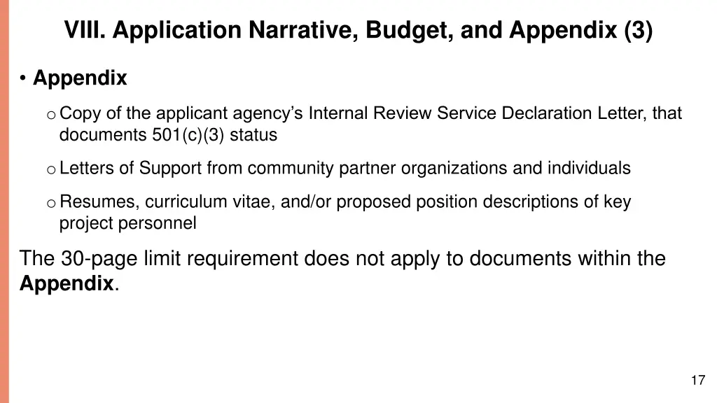 viii application narrative budget and appendix 3