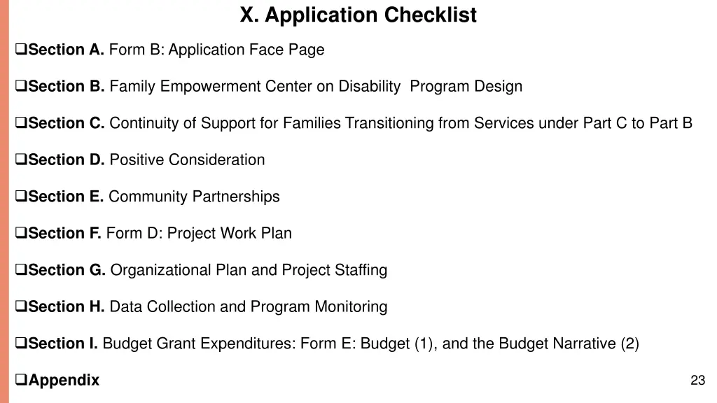 x application checklist