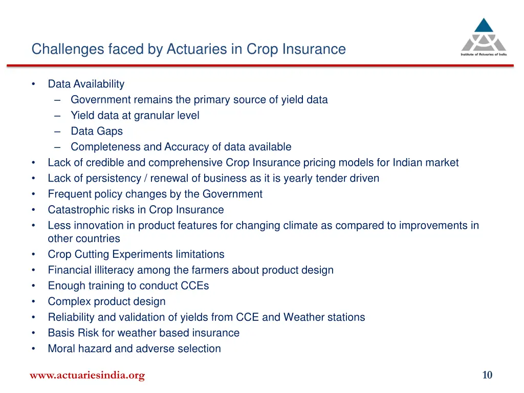 challenges faced by actuaries in crop insurance