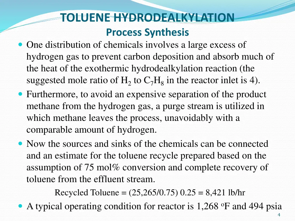 toluene hydrodealkylation process synthesis