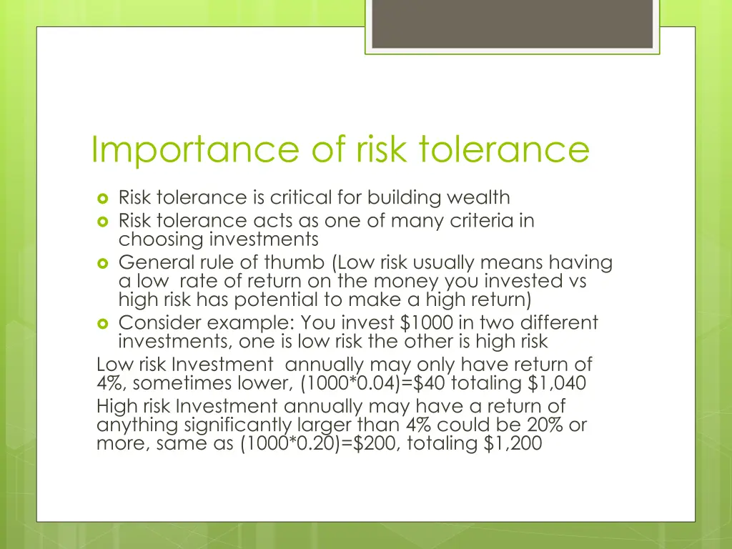 importance of risk tolerance