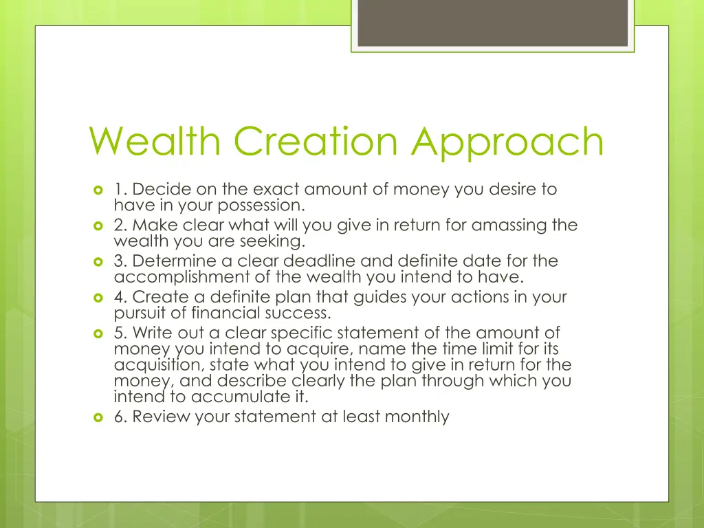 wealth creation approach