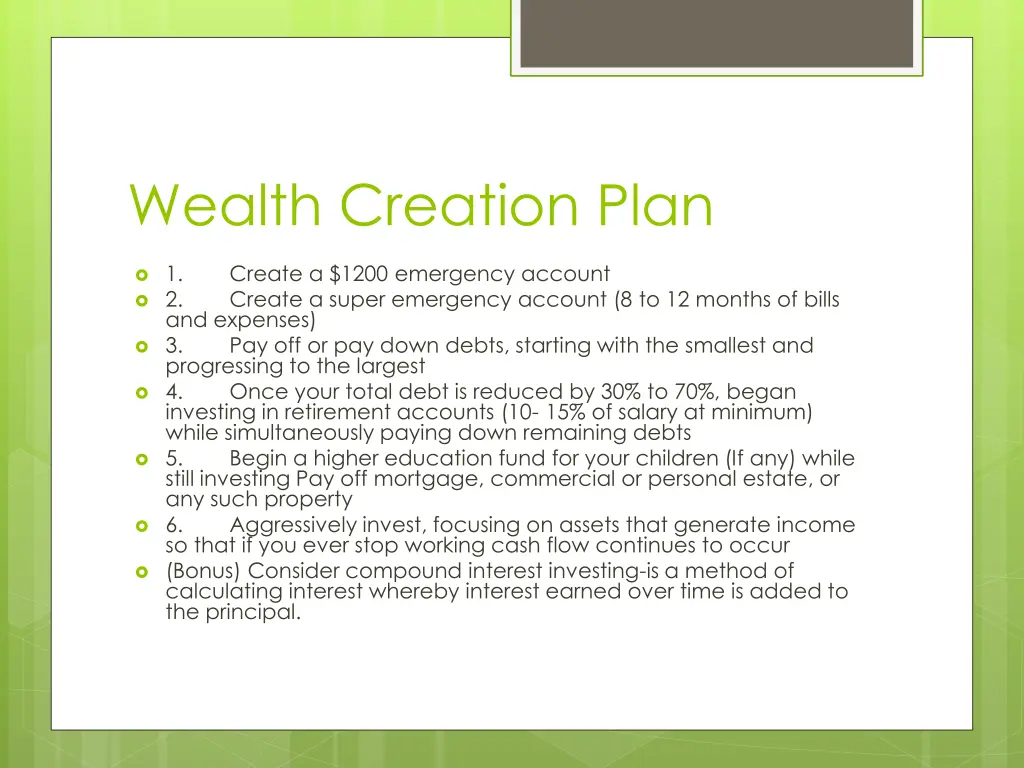 wealth creation plan