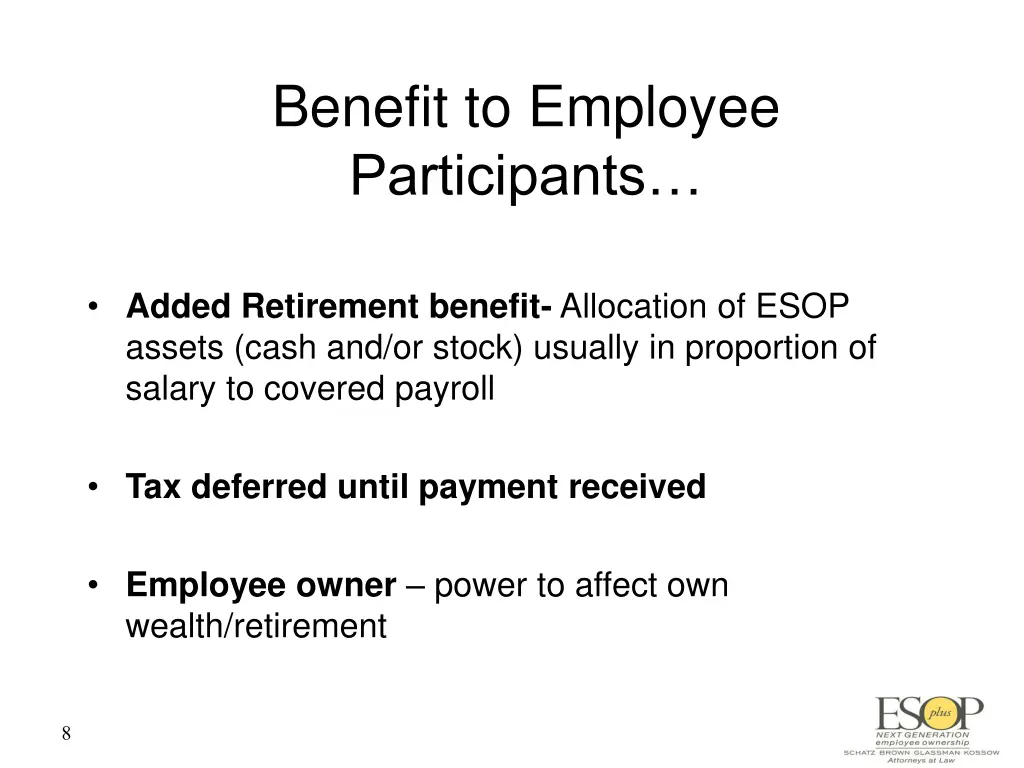 benefit to employee participants