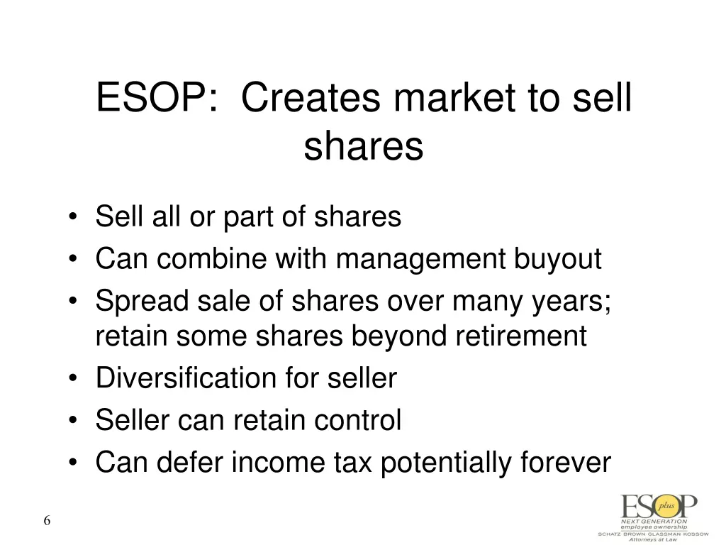esop creates market to sell shares