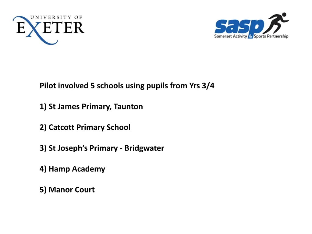 pilot involved 5 schools using pupils from yrs 3 4