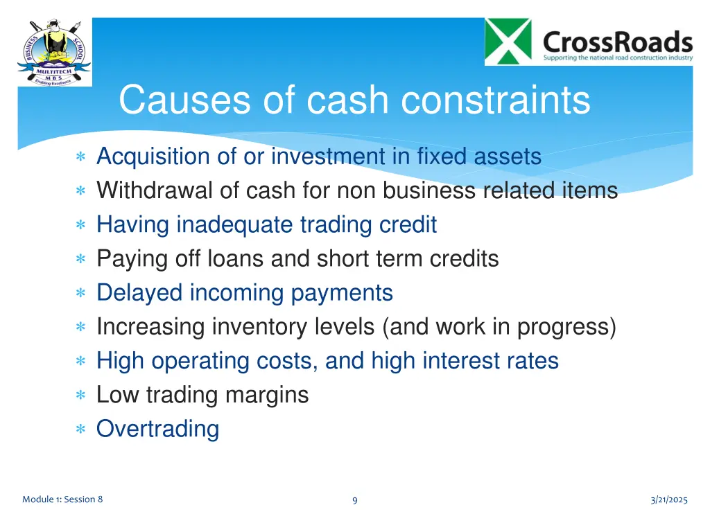 causes of cash constraints