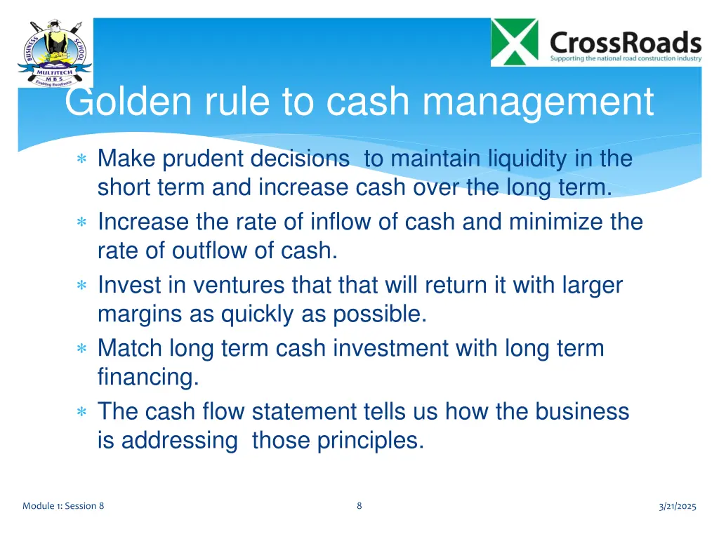 golden rule to cash management