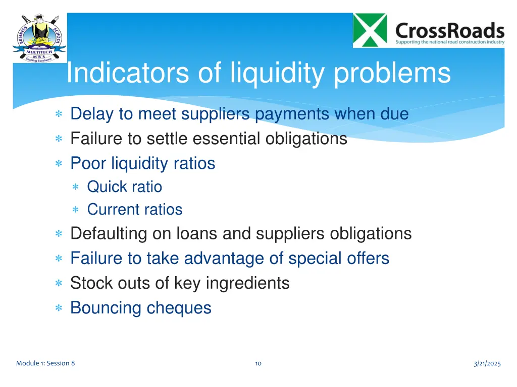 indicators of liquidity problems