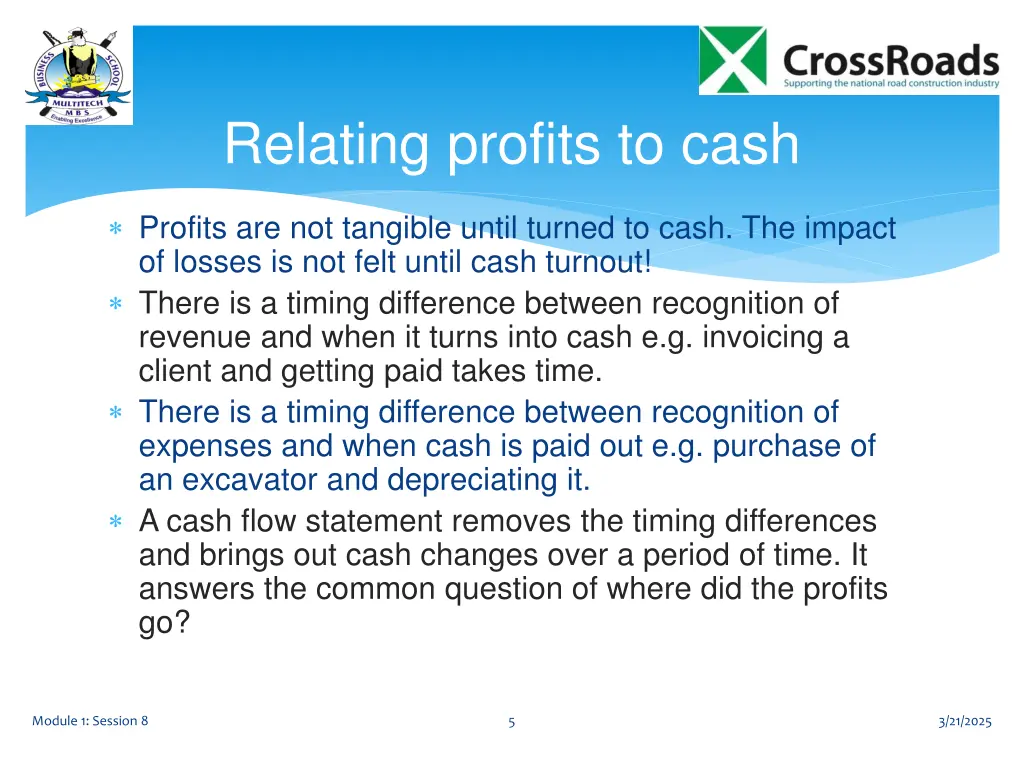relating profits to cash