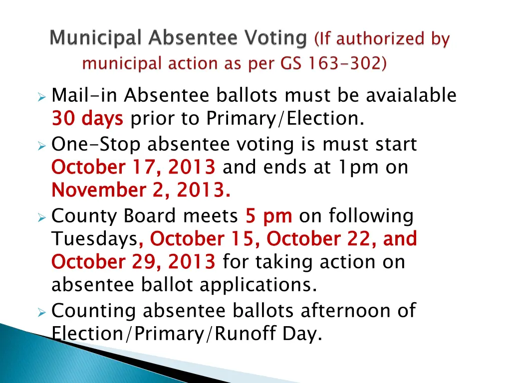 mail in absentee ballots must be avaialable