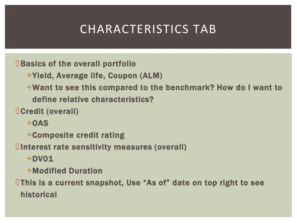 characteristics tab