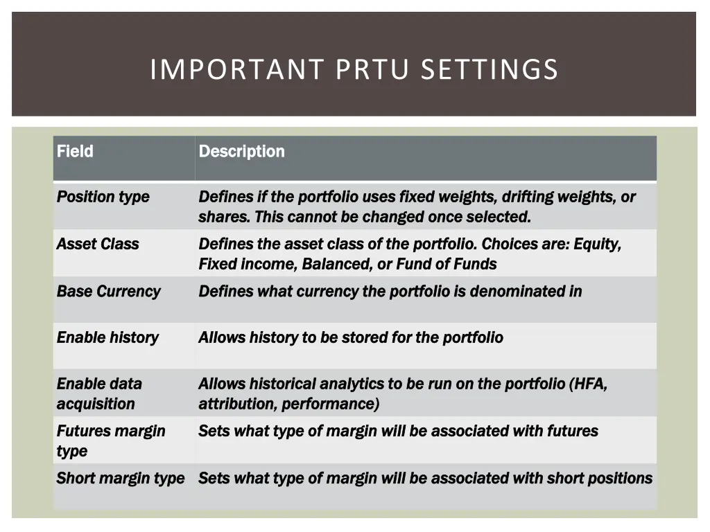 important prtu settings