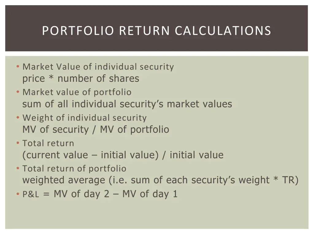 portfolio return calculations