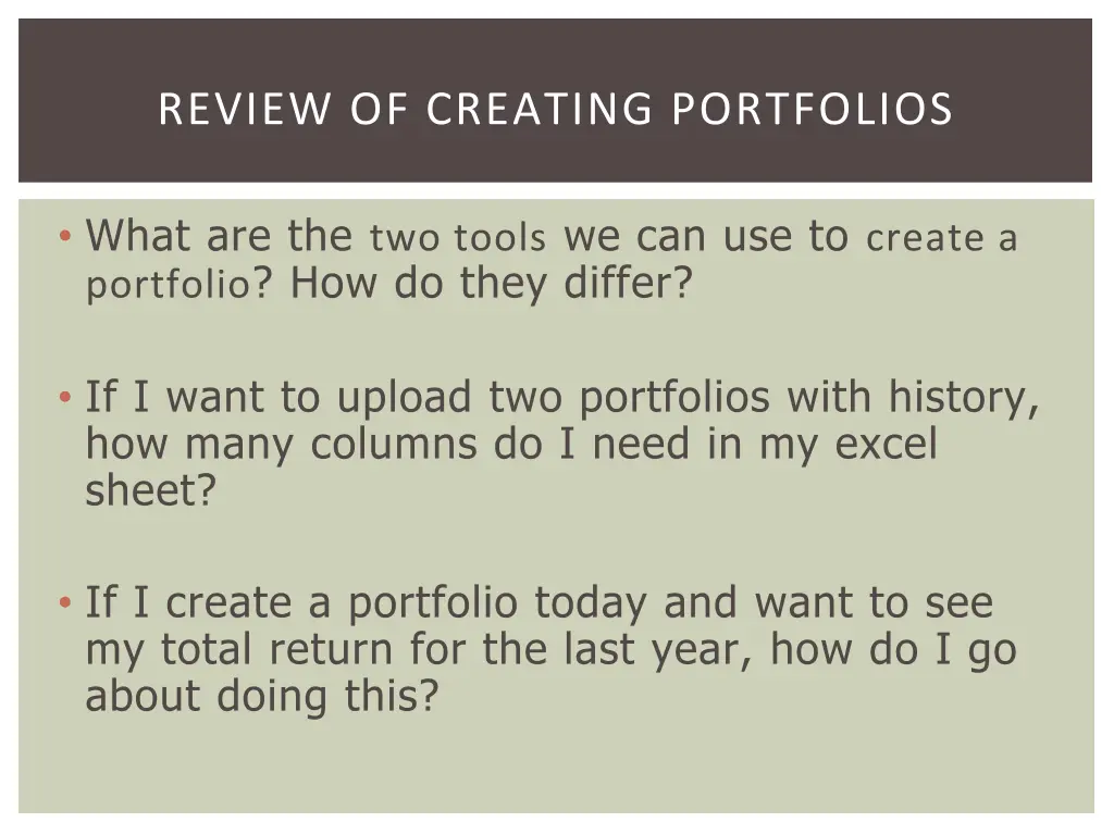 review of creating portfolios