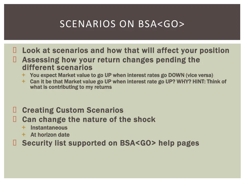 scenarios on bsa go