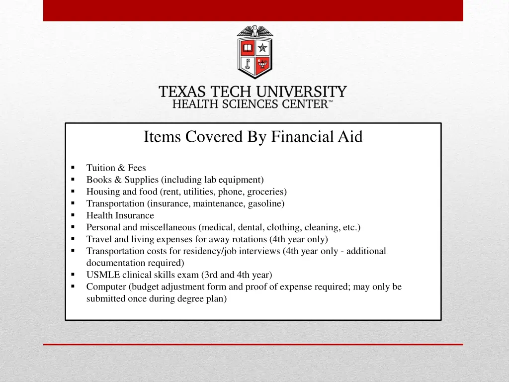 items covered by financial aid