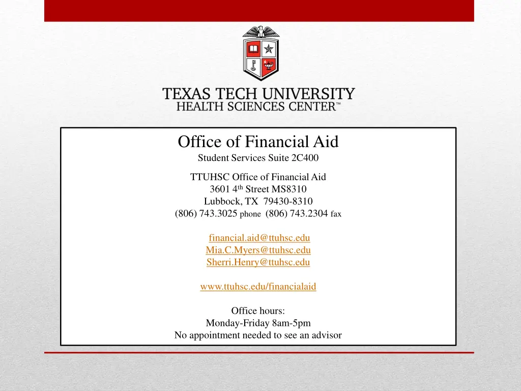 office of financial aid student services suite