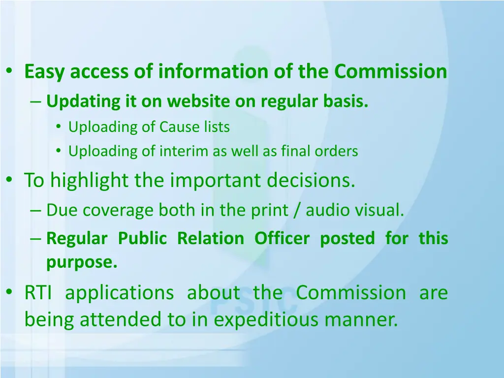 easy access of information of the commission