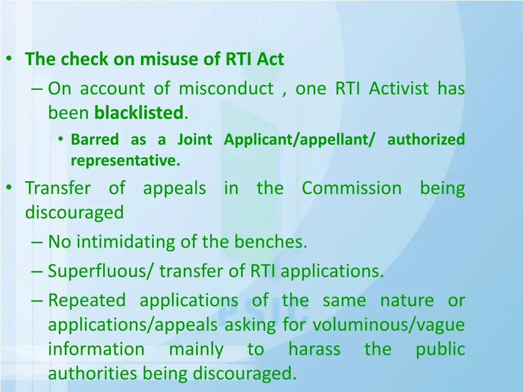 the check on misuse of rti act on account
