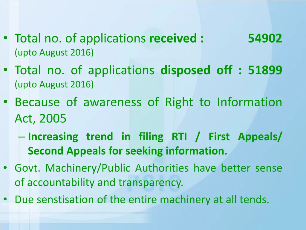 total no of applications received upto august