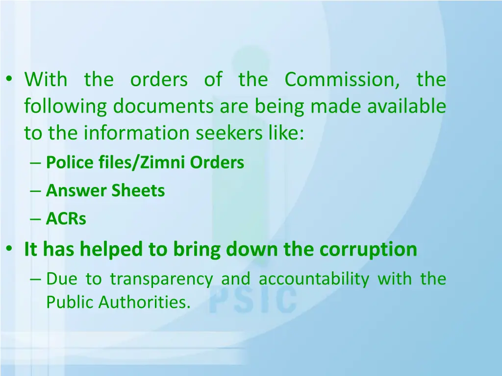 with the orders of the commission the following