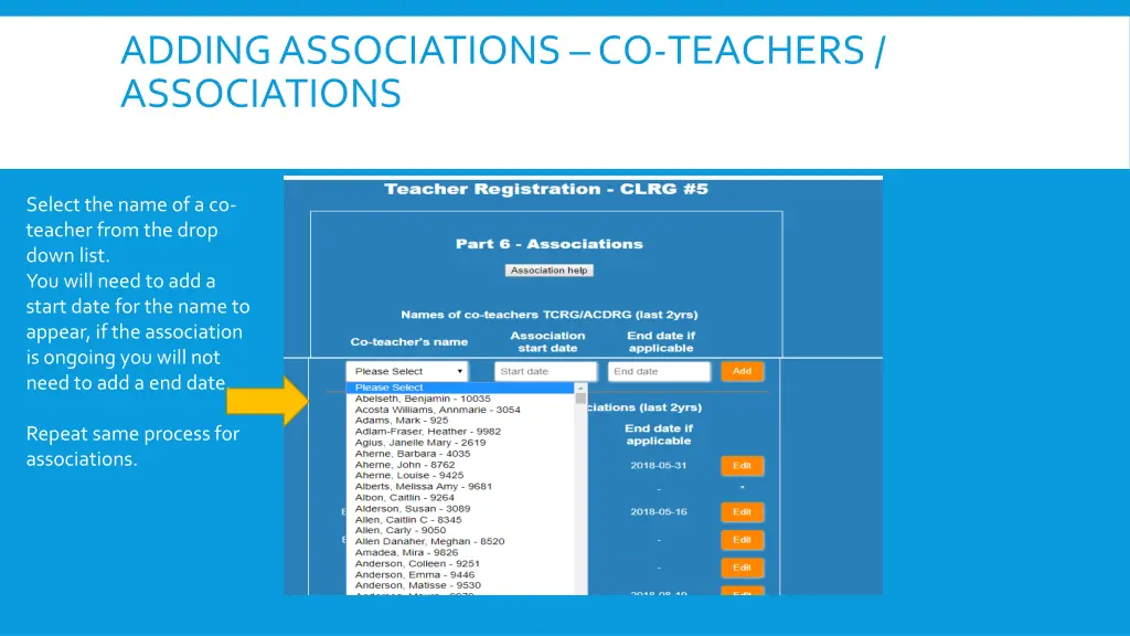 adding associations co teachers associations