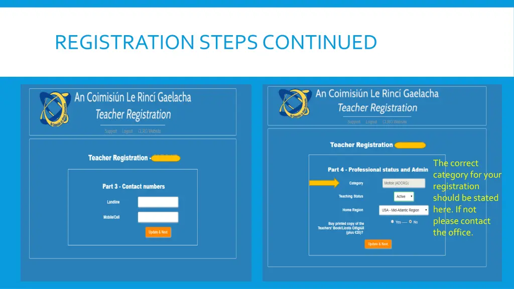 registration steps continued