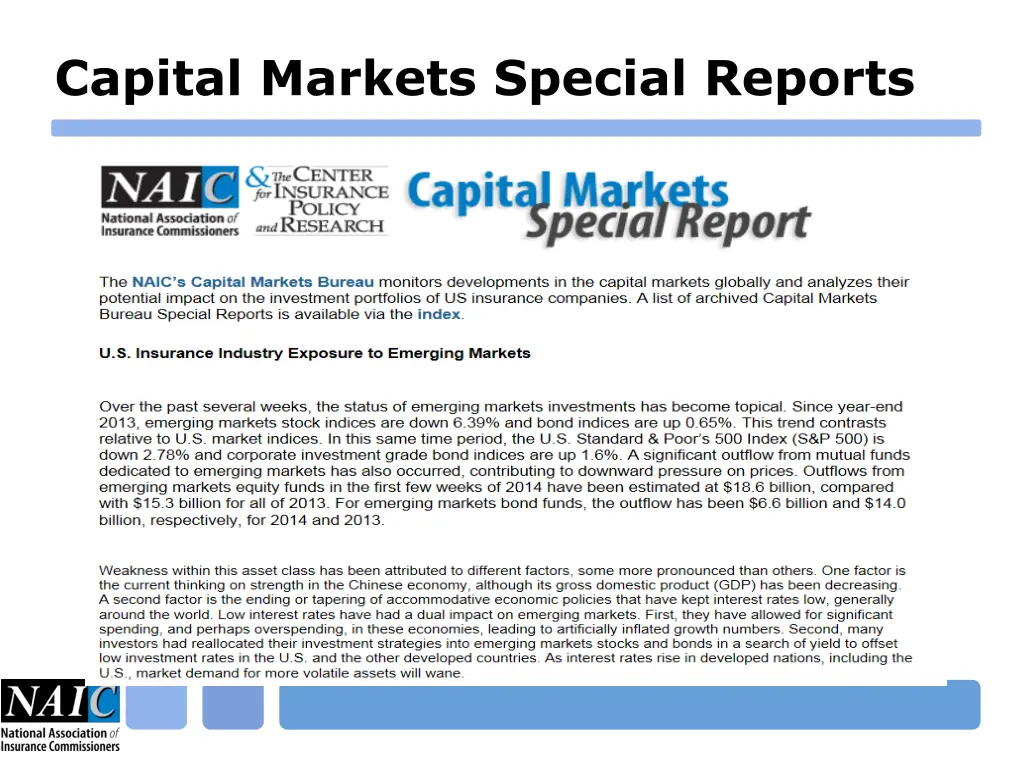 capital markets special reports