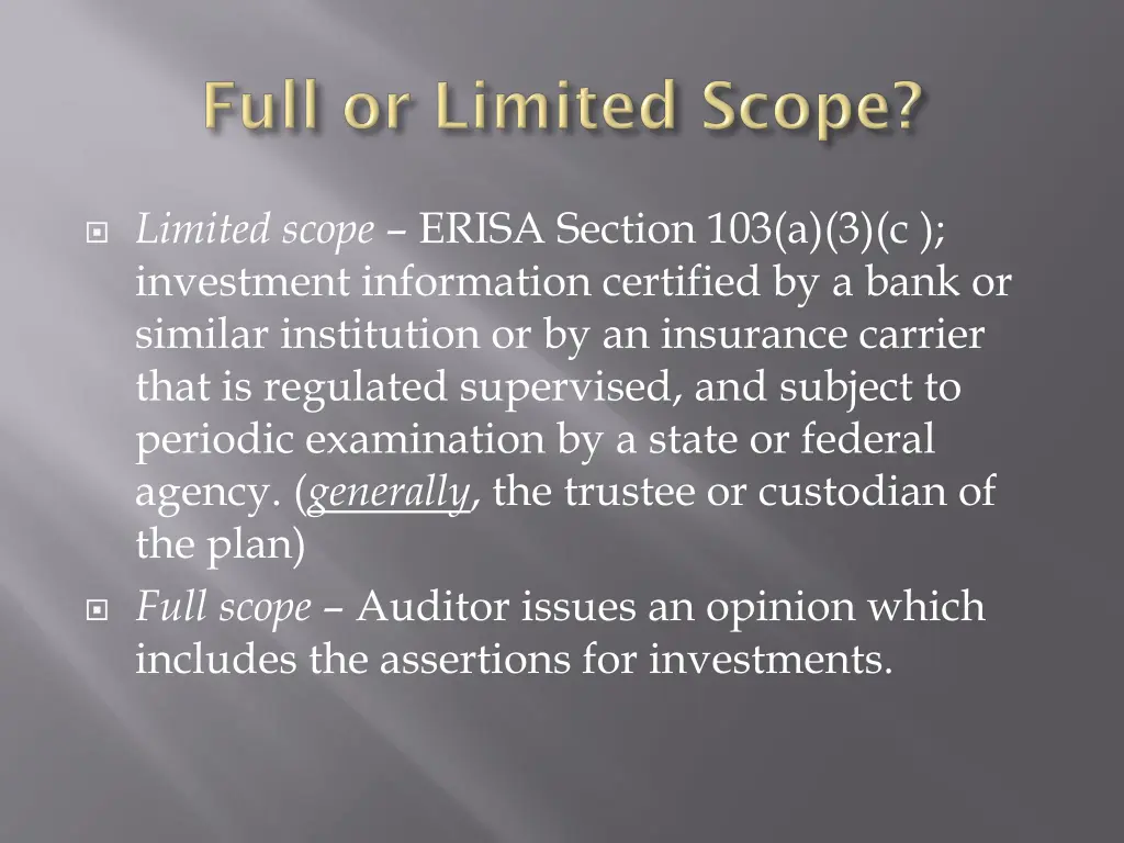 limited scope erisa section 103 a 3 c investment