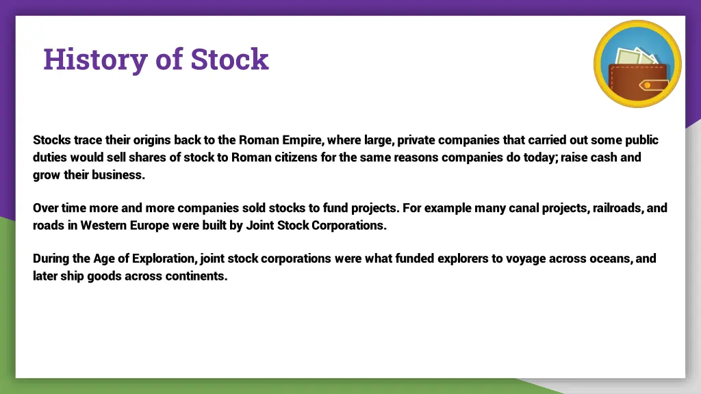 history of stock