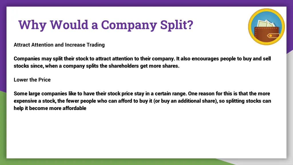 why would a company split