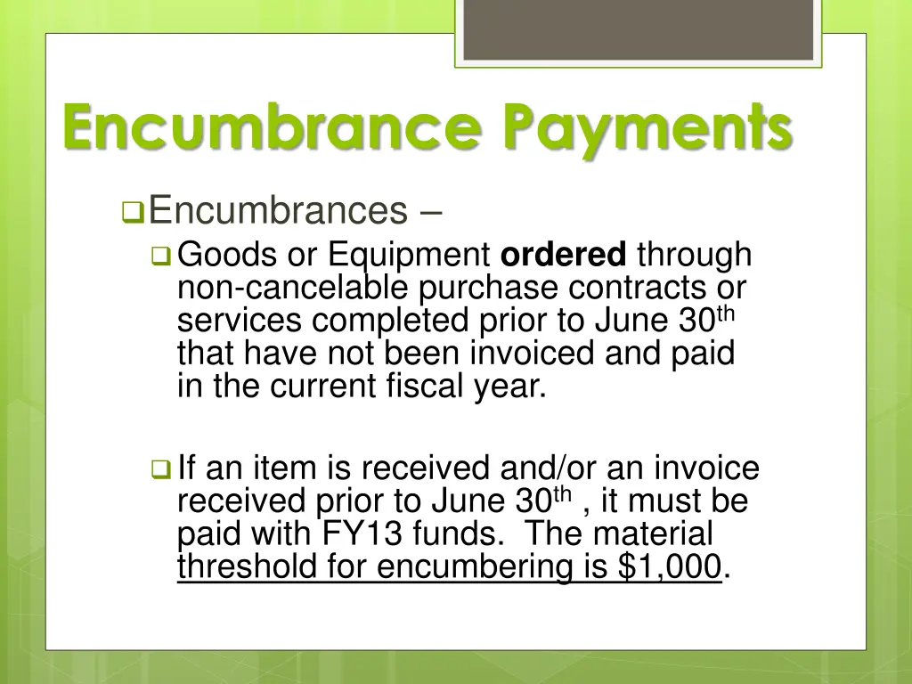 encumbrance payments