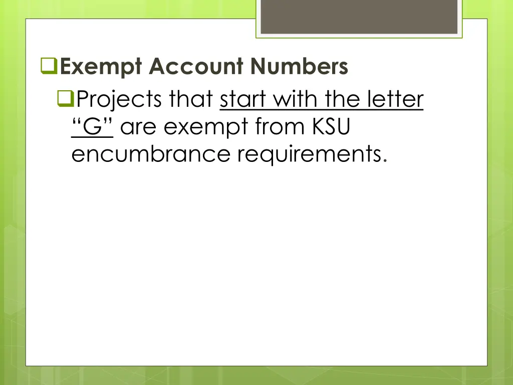 exempt account numbers projects that start with