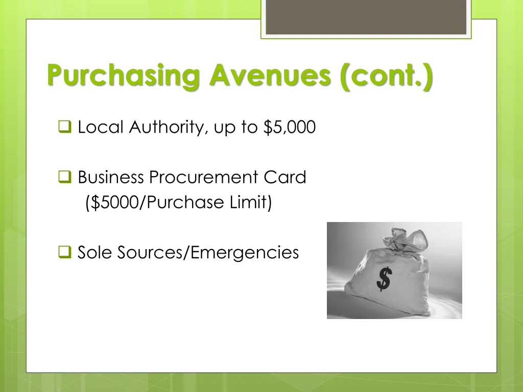 purchasing avenues cont