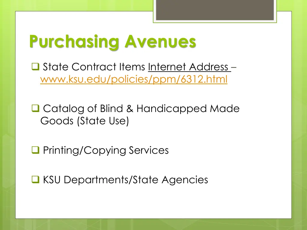 purchasing avenues
