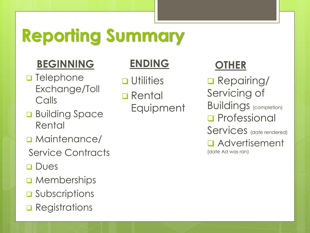 reporting summary