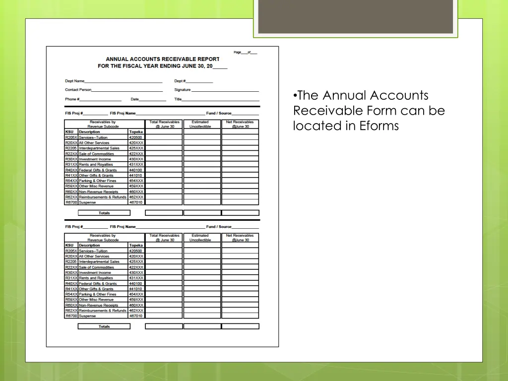 the annual accounts receivable form