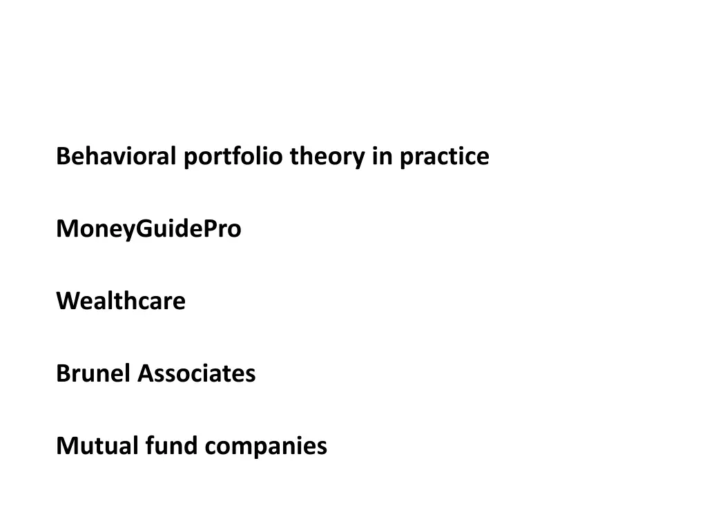 behavioral portfolio theory in practice