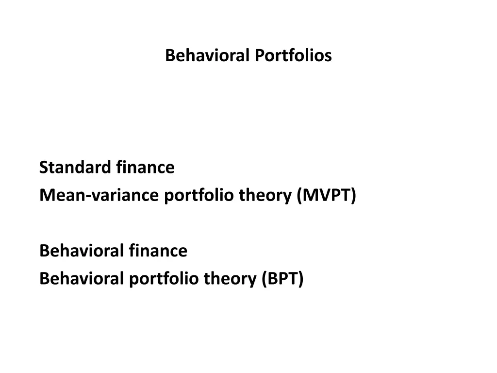 behavioral portfolios