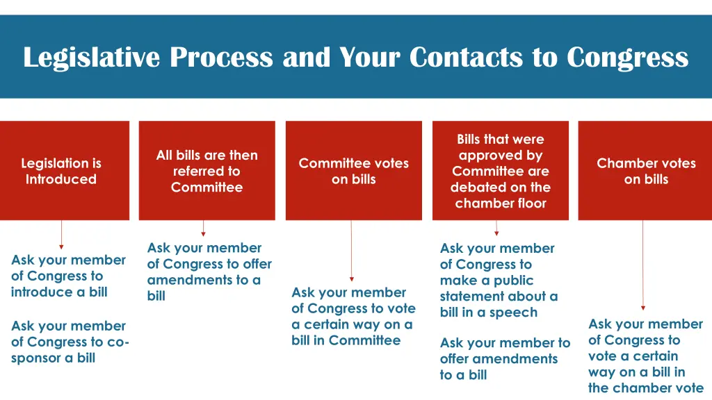legislative process and your contacts to congress