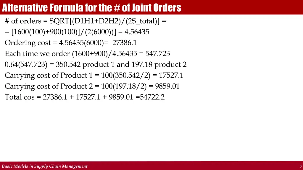 alternative formula for the of joint orders