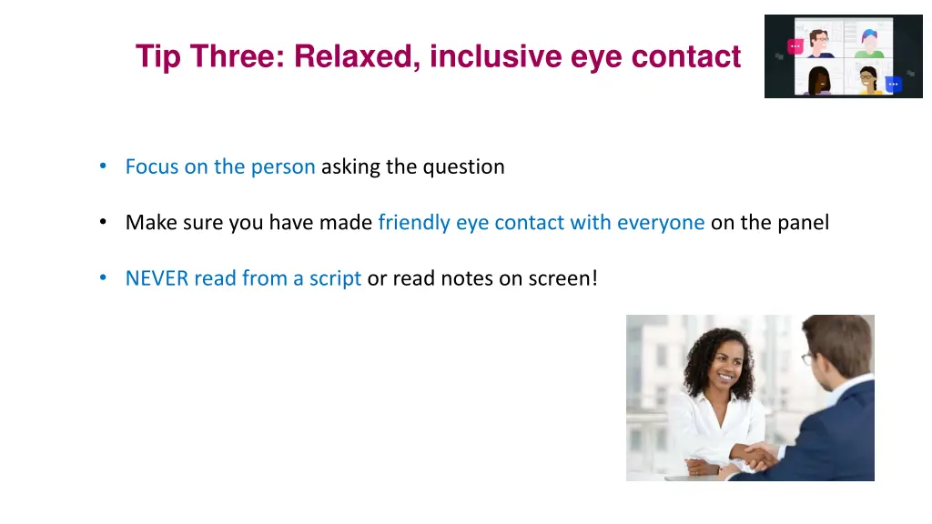 tip three relaxed inclusive eye contact