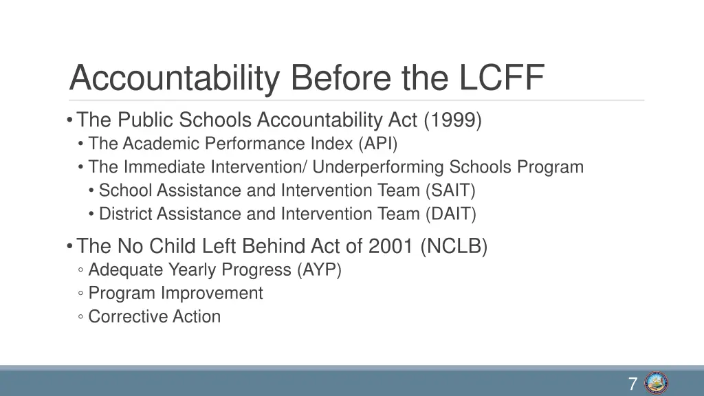 accountability before the lcff the public schools
