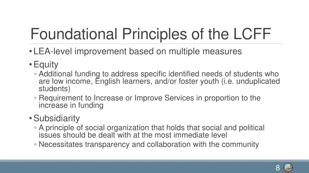 foundational principles of the lcff lea level