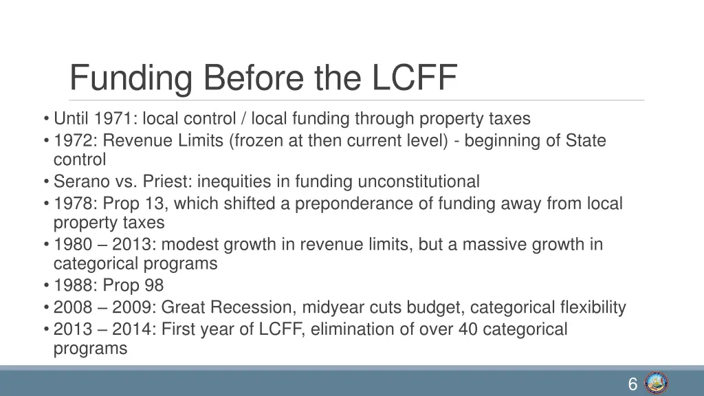 funding before the lcff