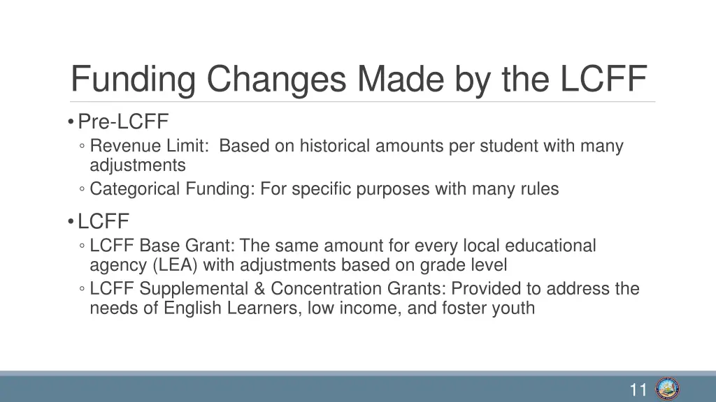 funding changes made by the lcff pre lcff revenue
