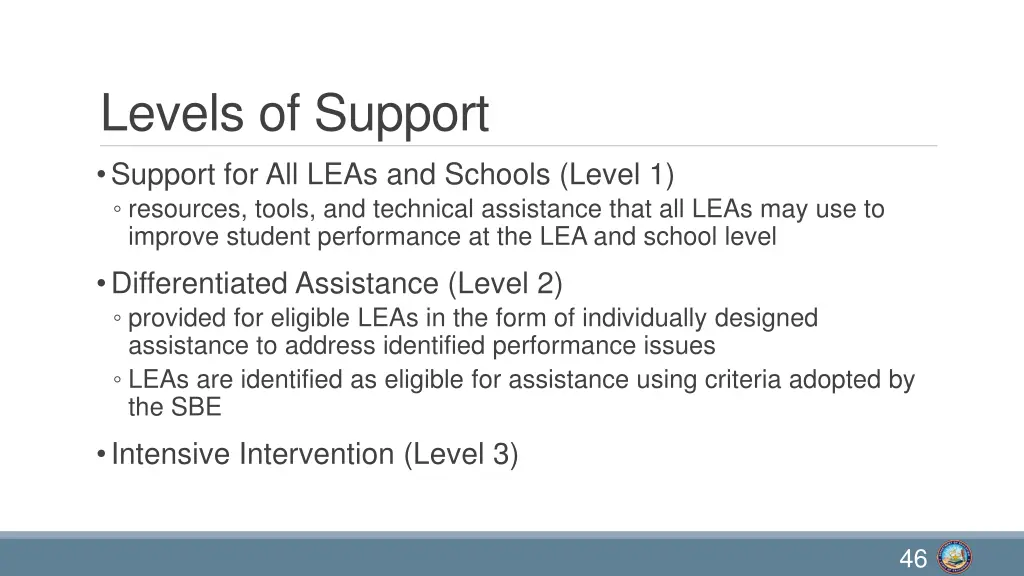 levels of support support for all leas